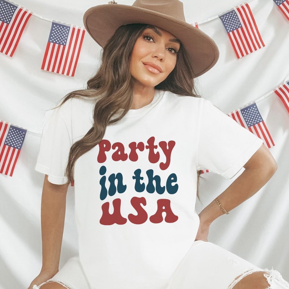 Party in the USA bubble letters White T Shirt